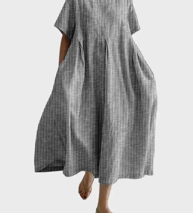 Altrosa Streifen-Leinenkleid