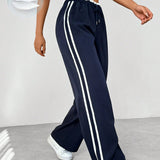 Lara | Damen Jogginghose Wide Leg Seitenstreifen