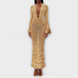 Kathleen - Goldenes Strick-Maxikleid