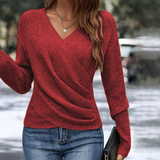 Nora | Damen Pullover V-Ausschnitt Wickeloptik Langarm