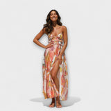 Annalise - Buntes bedrucktes Maxikleid mit Schlitz