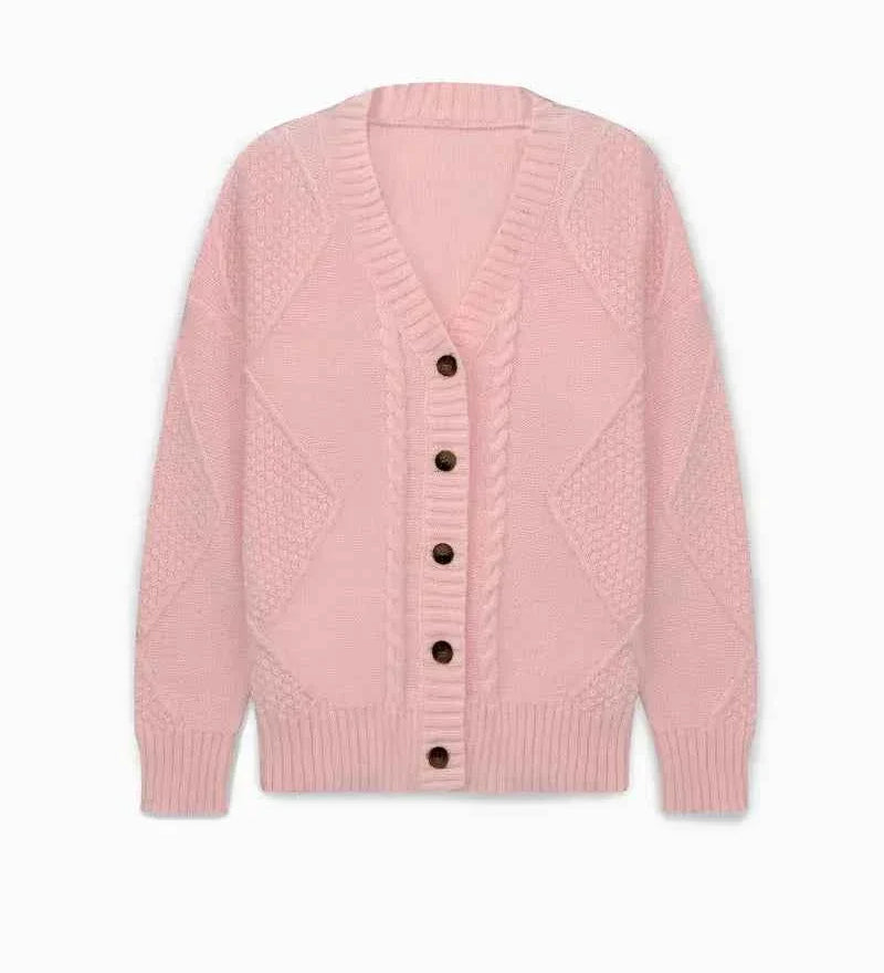 Damen Casual Cardigan aus mehrfarbigem Kabelstrick