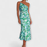 Tabea - Rosa asymmetrisches Kleid mit Blütendruck