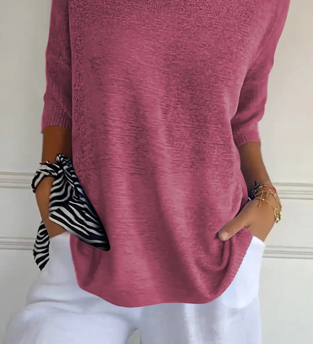 Tina | Damen pullover 3/4 Arm V-Ausschnitt Übergroß Koralle