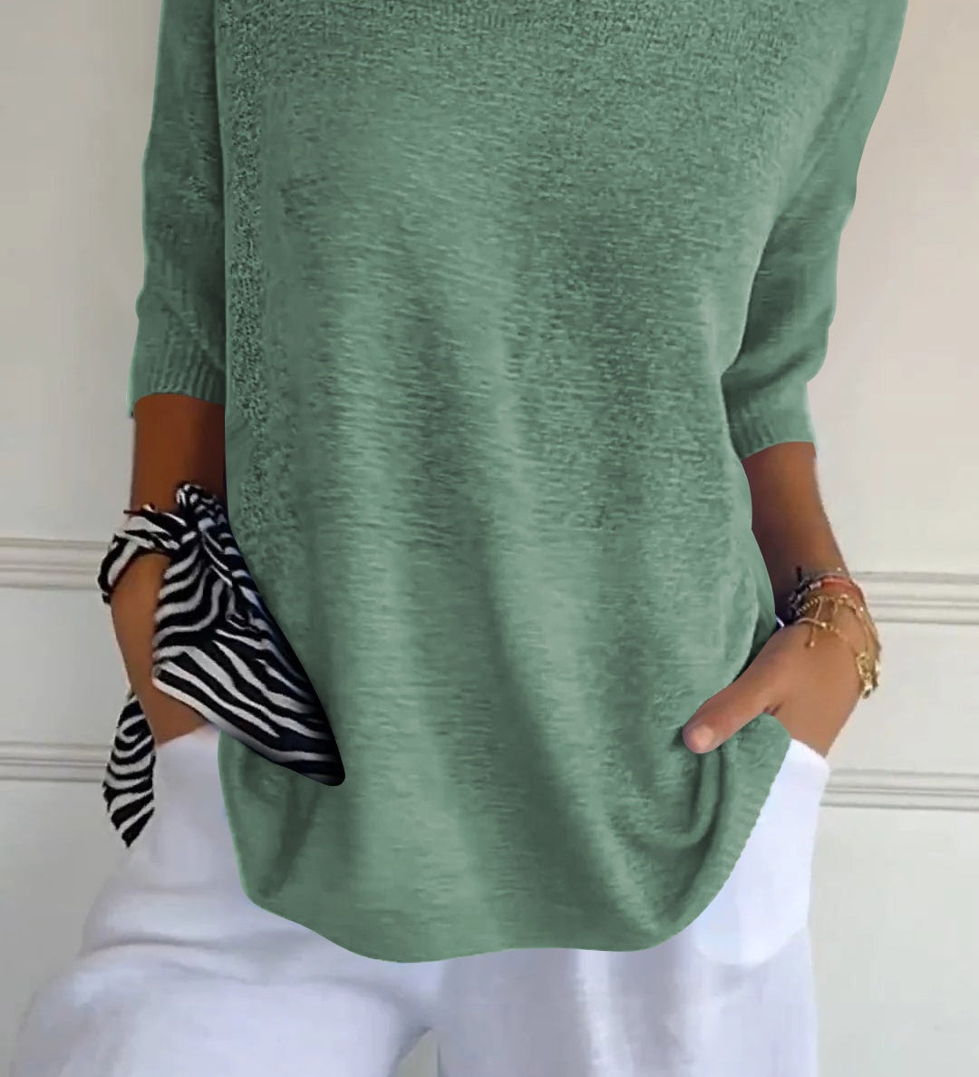 Tina | Damen pullover 3/4 Arm V-Ausschnitt Übergroß Koralle