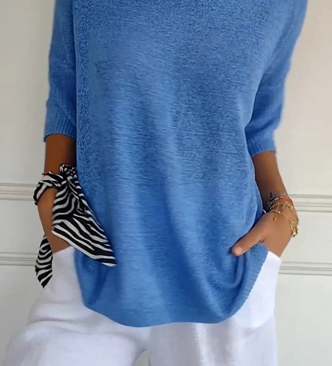 Tina | Damen pullover 3/4 Arm V-Ausschnitt Übergroß Koralle