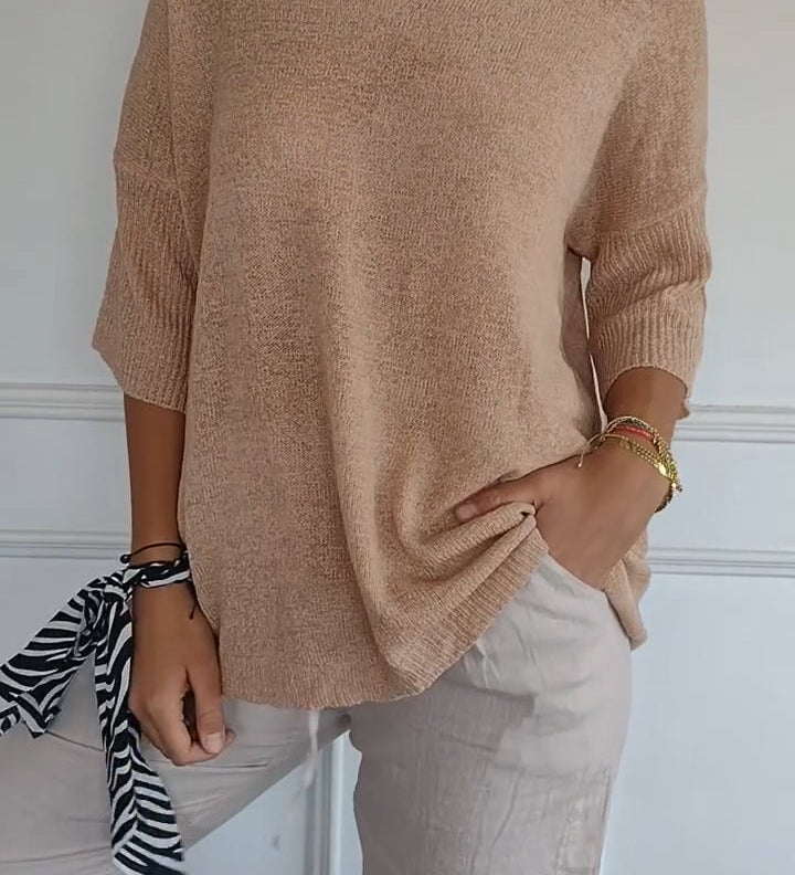 Tina | Damen pullover 3/4 Arm V-Ausschnitt Übergroß Koralle
