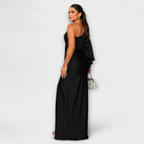 Elisa - Petrolfarbenes One-Shoulder-Kleid mit Raffung