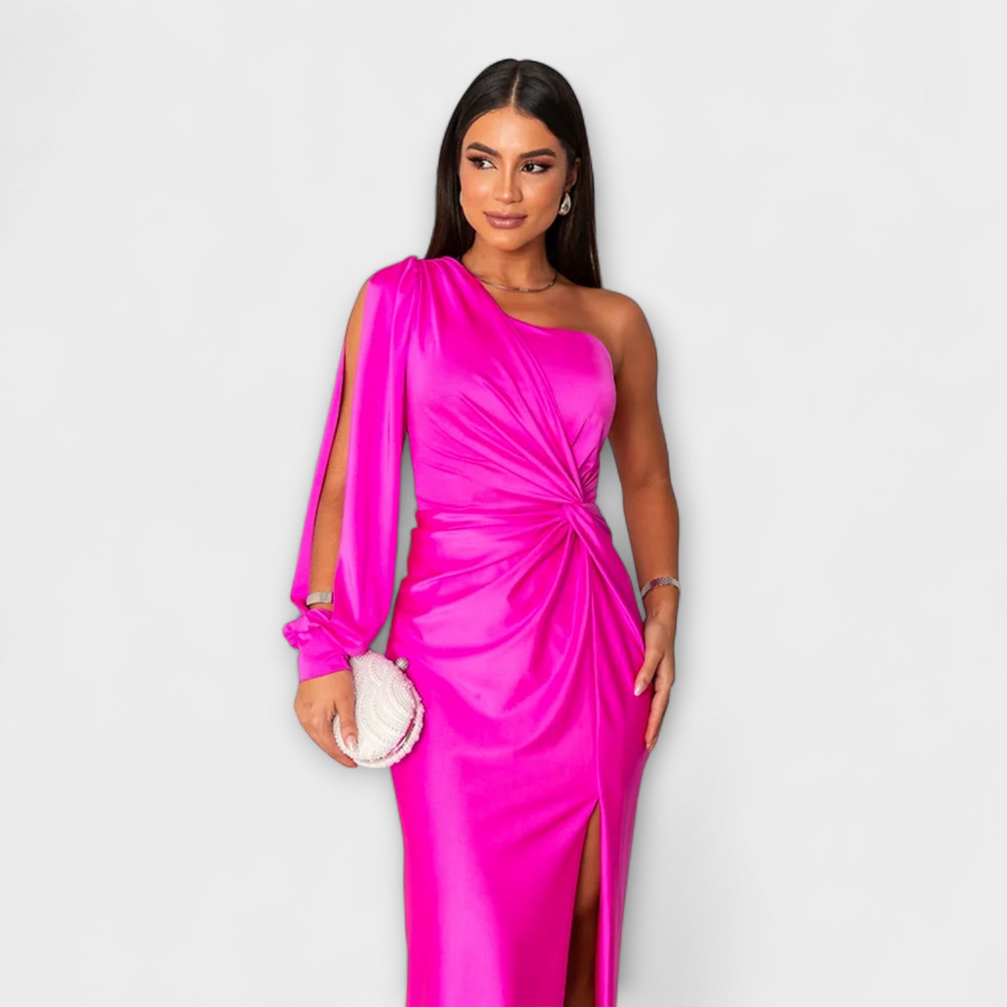 Elisa - Petrolfarbenes One-Shoulder-Kleid mit Raffung