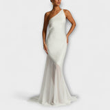 Avalon - Cremefarbenes Maxikleid mit One-Shoulder