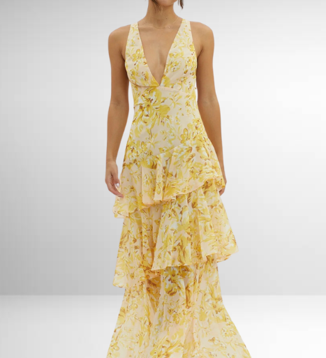 Marina - Rotes elegantes Langkleid mit Blüten