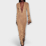 Kathleen - Goldenes Strick-Maxikleid