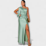 Elisa - Petrolfarbenes One-Shoulder-Kleid mit Raffung