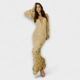 Kathleen - Goldenes Strick-Maxikleid