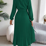 Kara | Damen Midi Kleid Langarm Plisseerock mit Bindegürtel