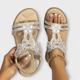 Reinhilde - Türkise Boho-Sandalen mit Strass