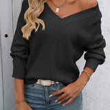 Luisa | Damen Pullover V-Ausschnitt Ajour Langarm Pullover