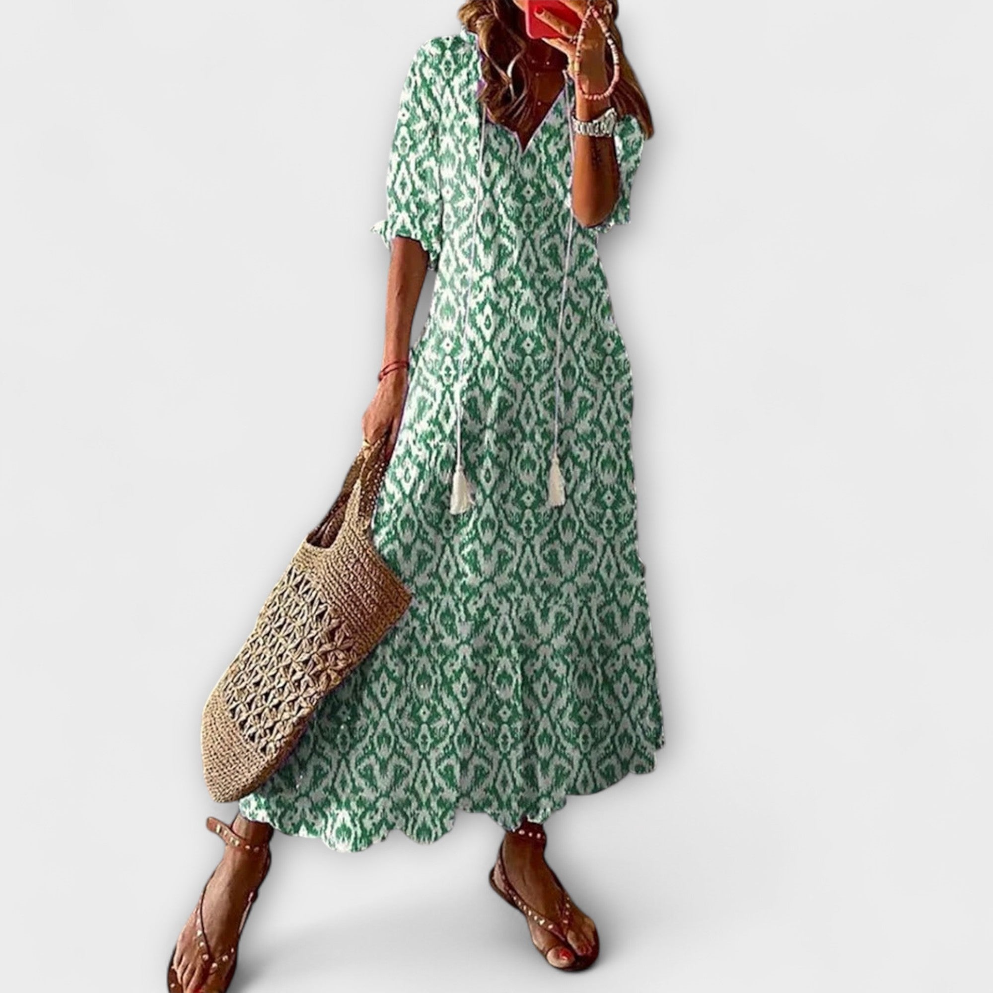 Anna - Cremefarbenes Boho-Sommerkleid mit Blütenmuster