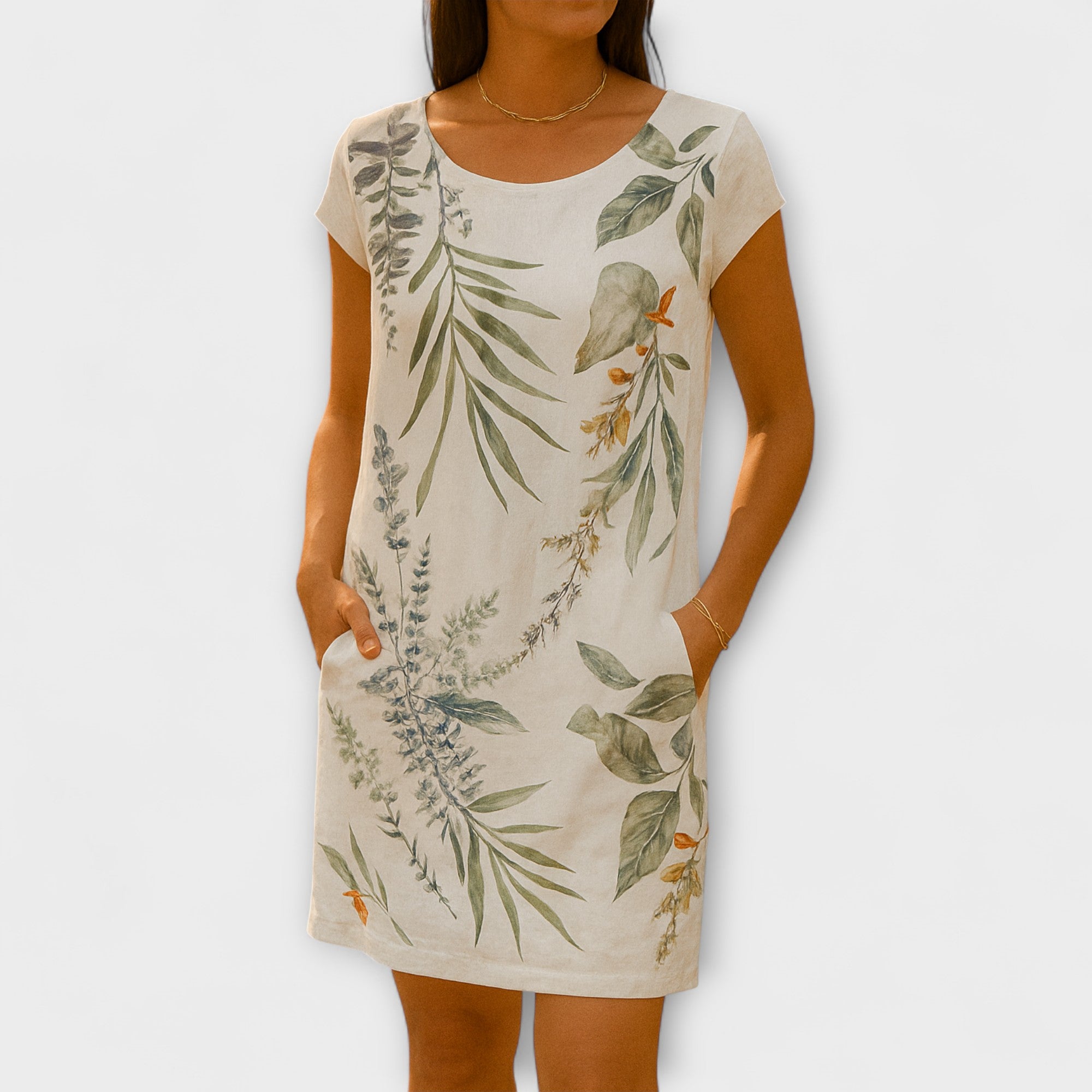 Willow - Graublaues Sommerkleid mit Blättermuster