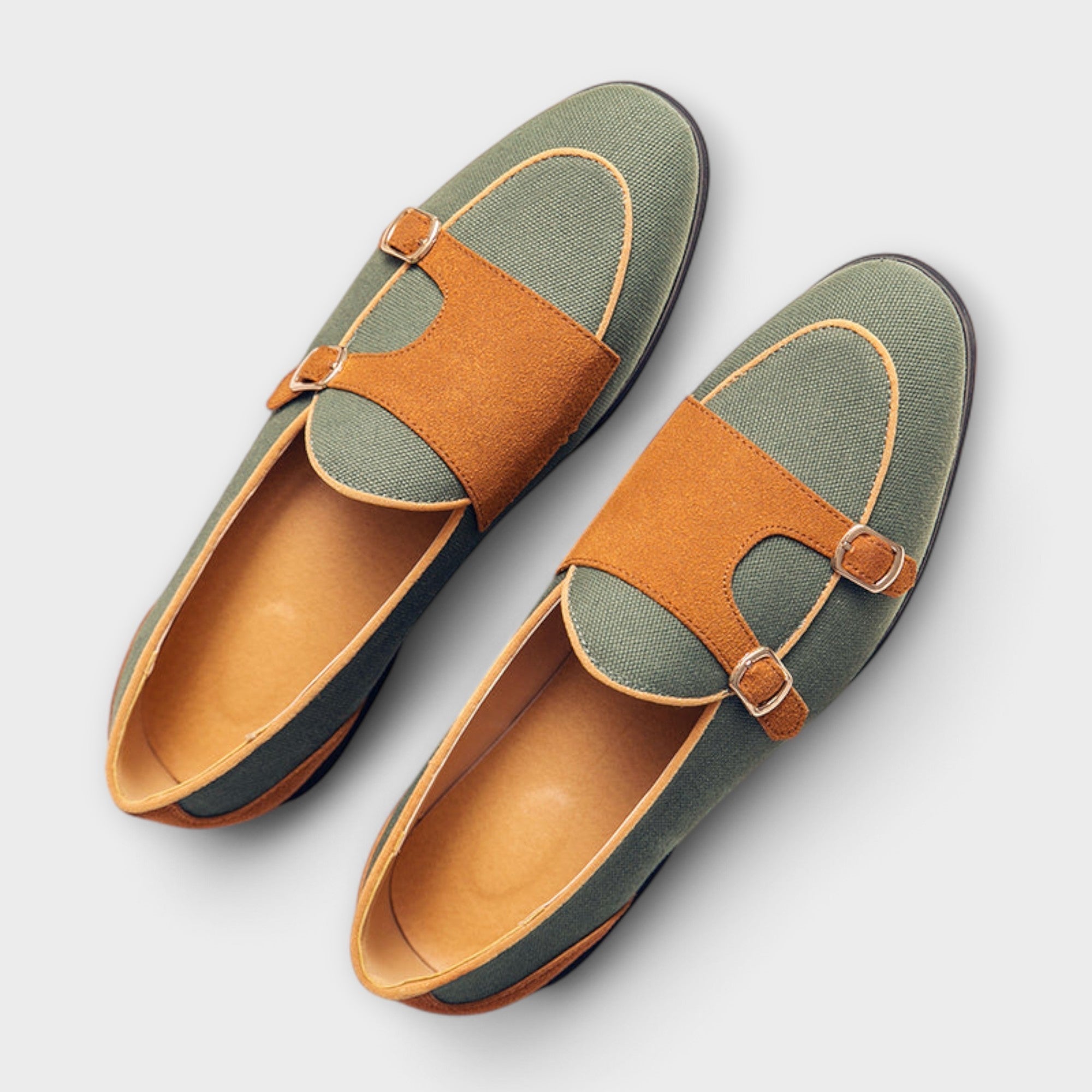 Margarete - Zweifarbige Slipper mit Riemen