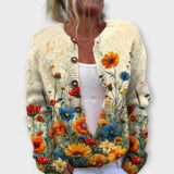 Nalea - Cremefarbener Strick-Cardigan mit Wiesenblumen