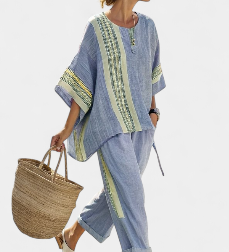 Lorena - Lila Boho-Set aus Leinen und Bambus