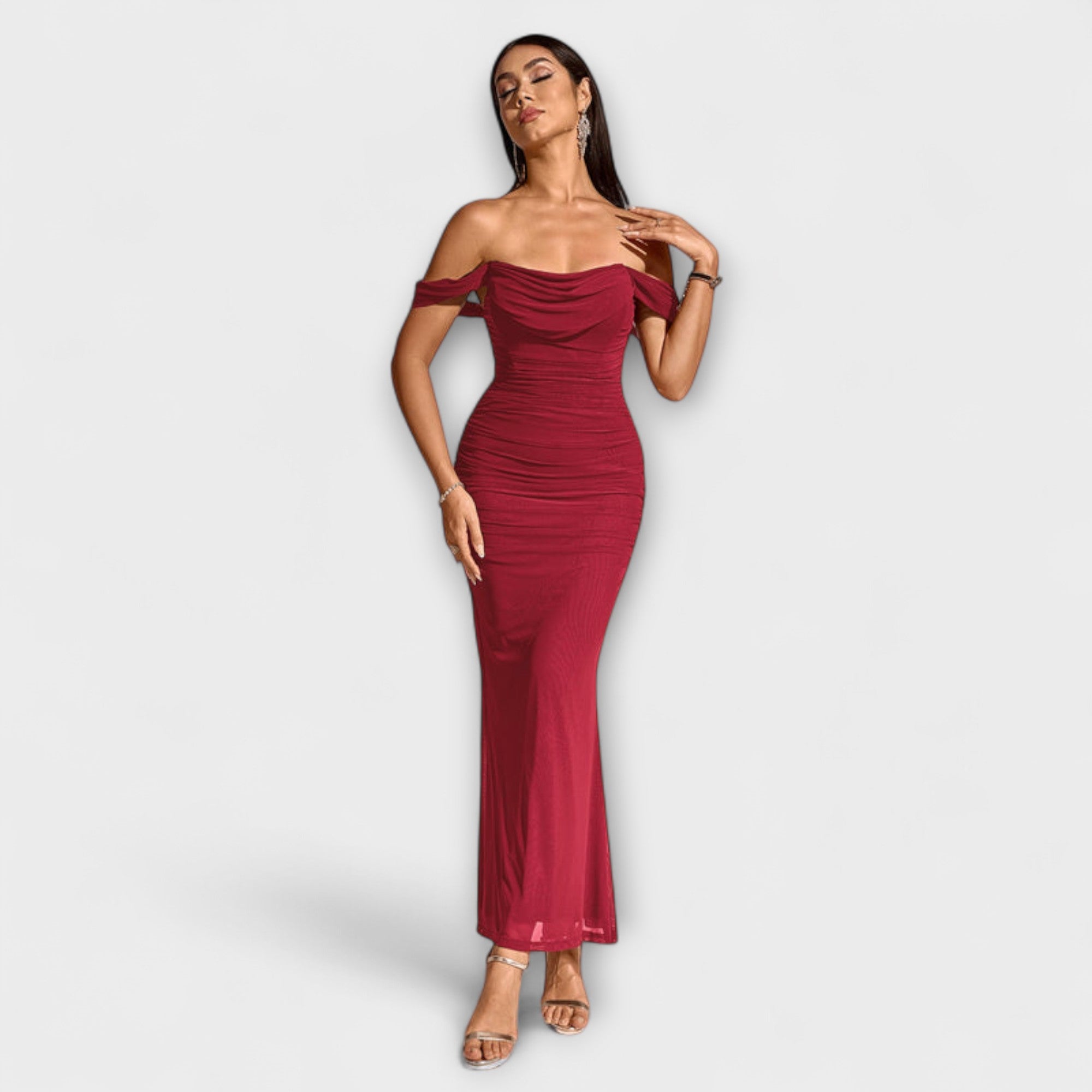 Ione - Braunes Off-Shoulder-Bodycon-Kleid