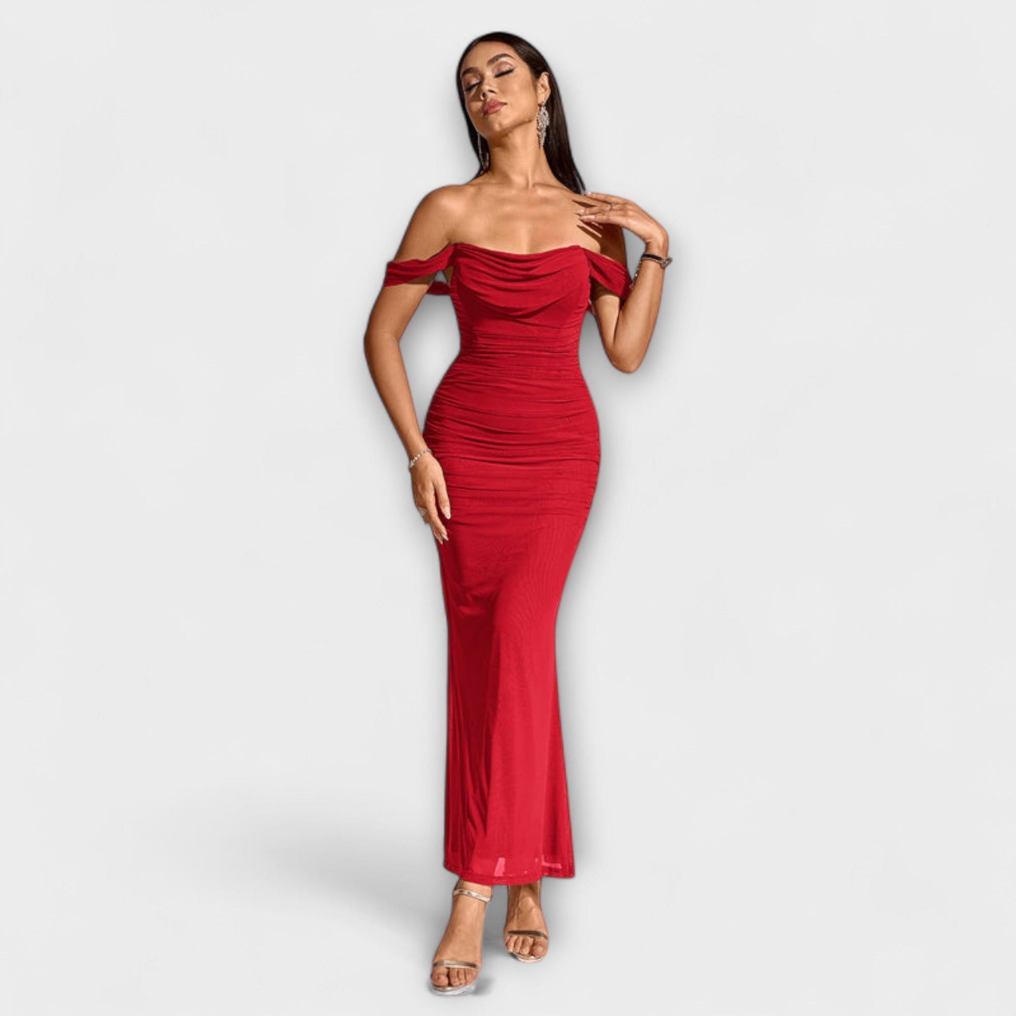 Ione - Braunes Off-Shoulder-Bodycon-Kleid