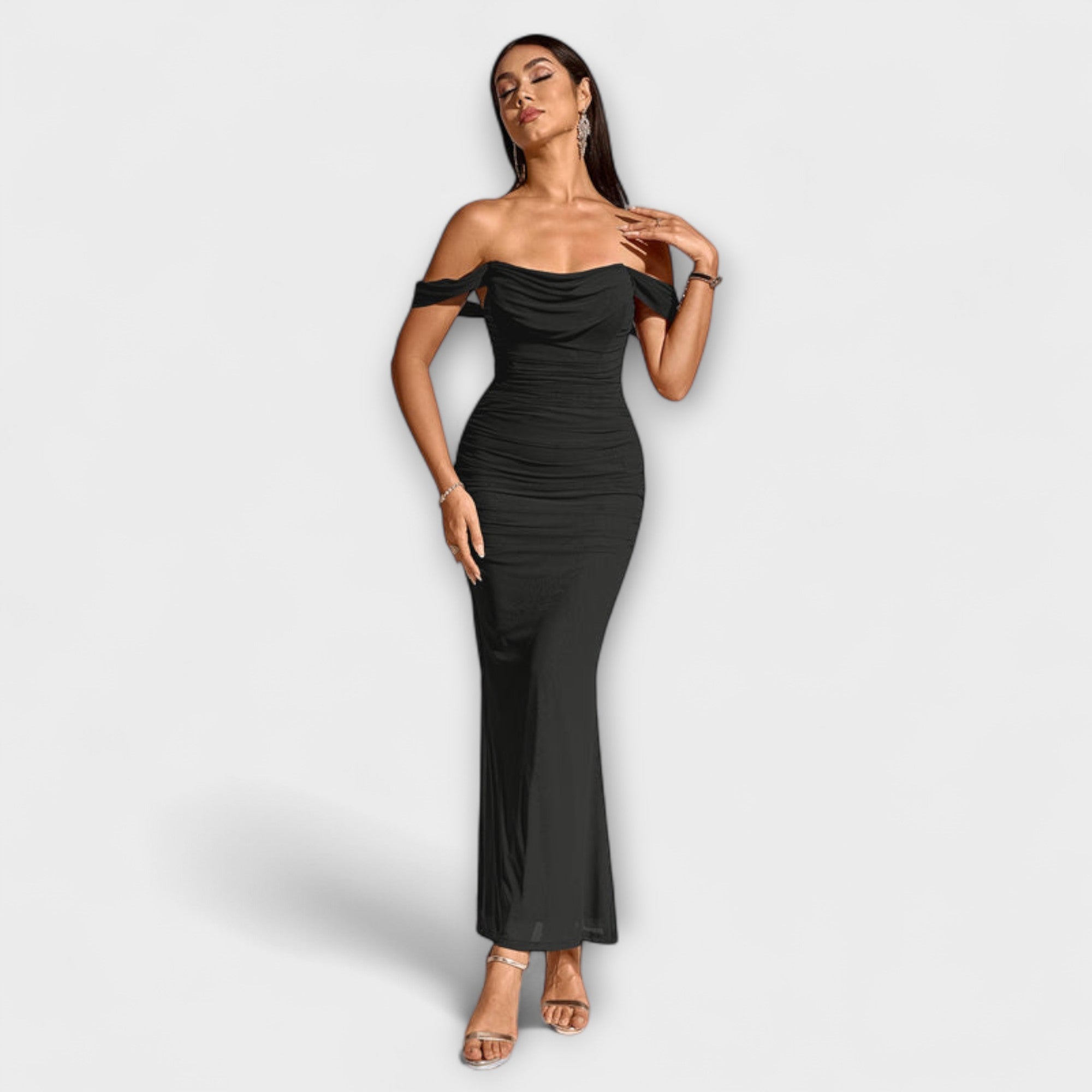 Ione - Braunes Off-Shoulder-Bodycon-Kleid