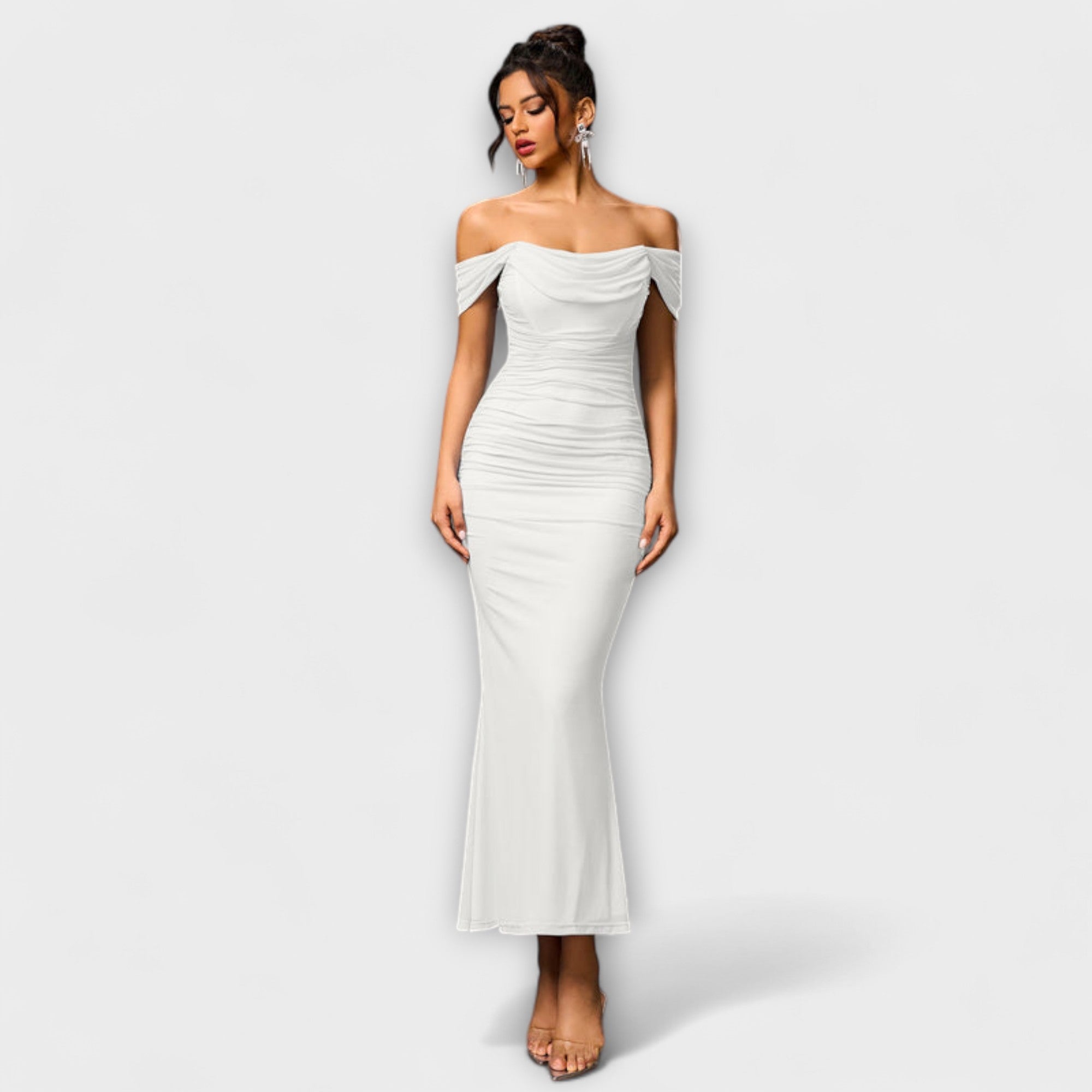 Ione - Braunes Off-Shoulder-Bodycon-Kleid