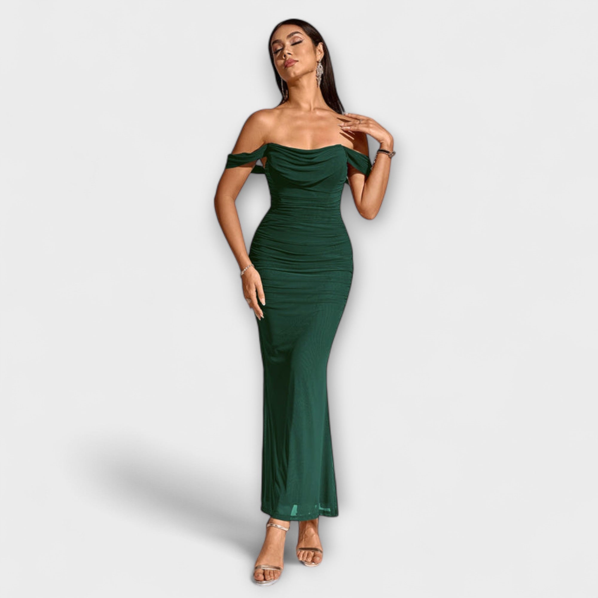 Ione - Braunes Off-Shoulder-Bodycon-Kleid