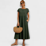 Elena - Olivgrünes leichtes Sommerkleid