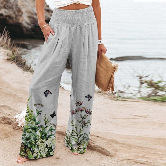 Flora | Damen Palazzo Hose Blumenmuster Weites Bein Sommer