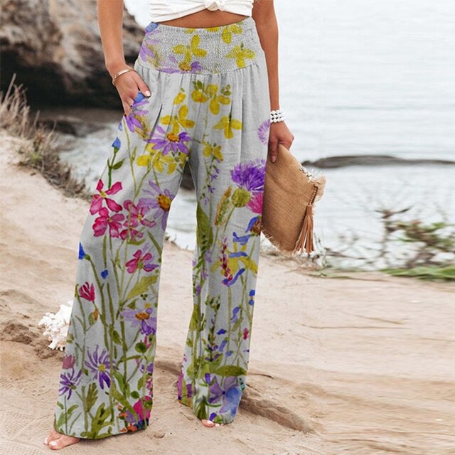 Flora | Damen Palazzo Hose Blumenmuster Weites Bein Sommer