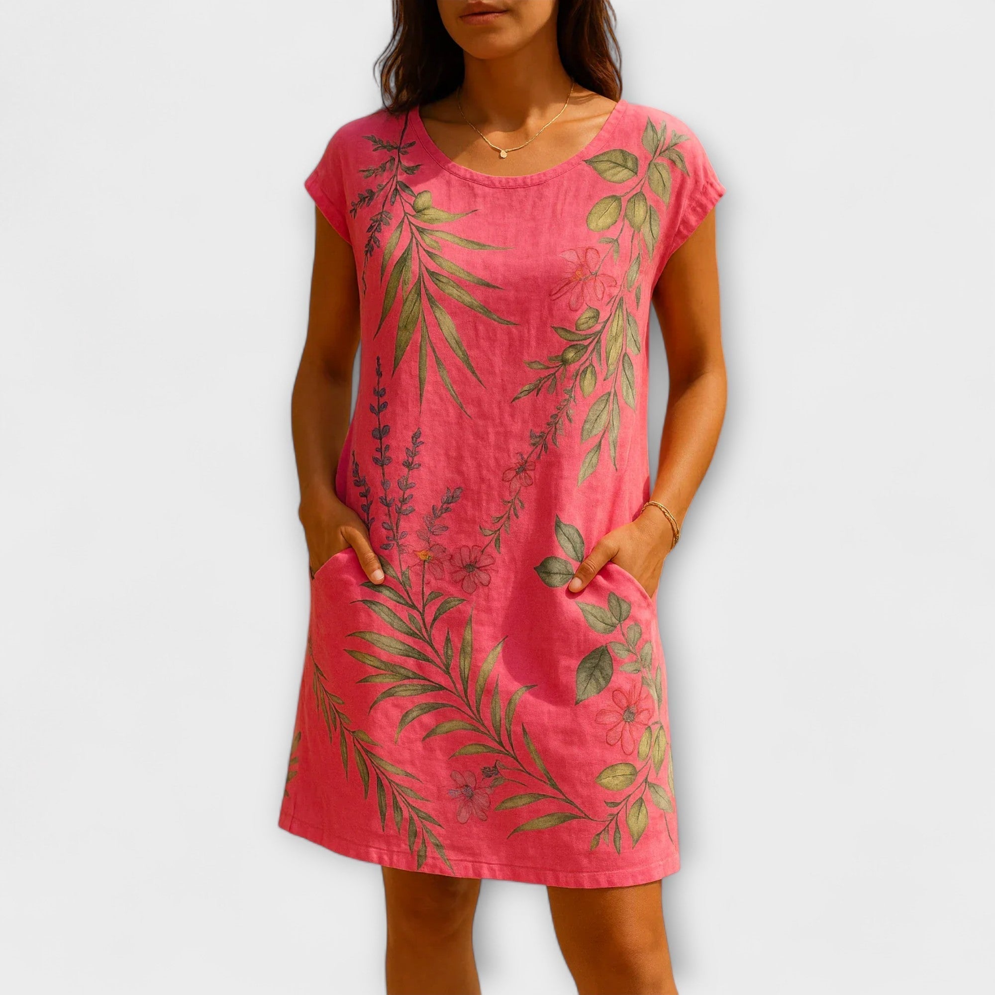 Willow - Graublaues Sommerkleid mit Blättermuster