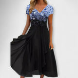 Lara - Schwarzes Chiffon-Partykleid mit Blütenoberteil