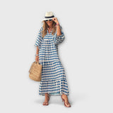 Elegantes grünes Maxikleid mit geometrischem Muster