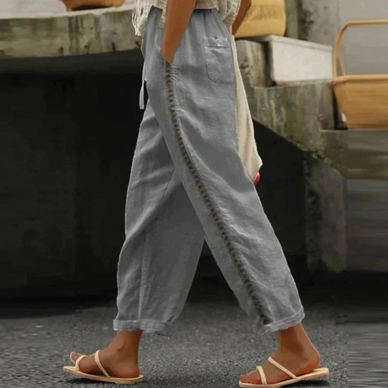 Juna | Damen Hose Weit Boho Sommerhose mit Taschen