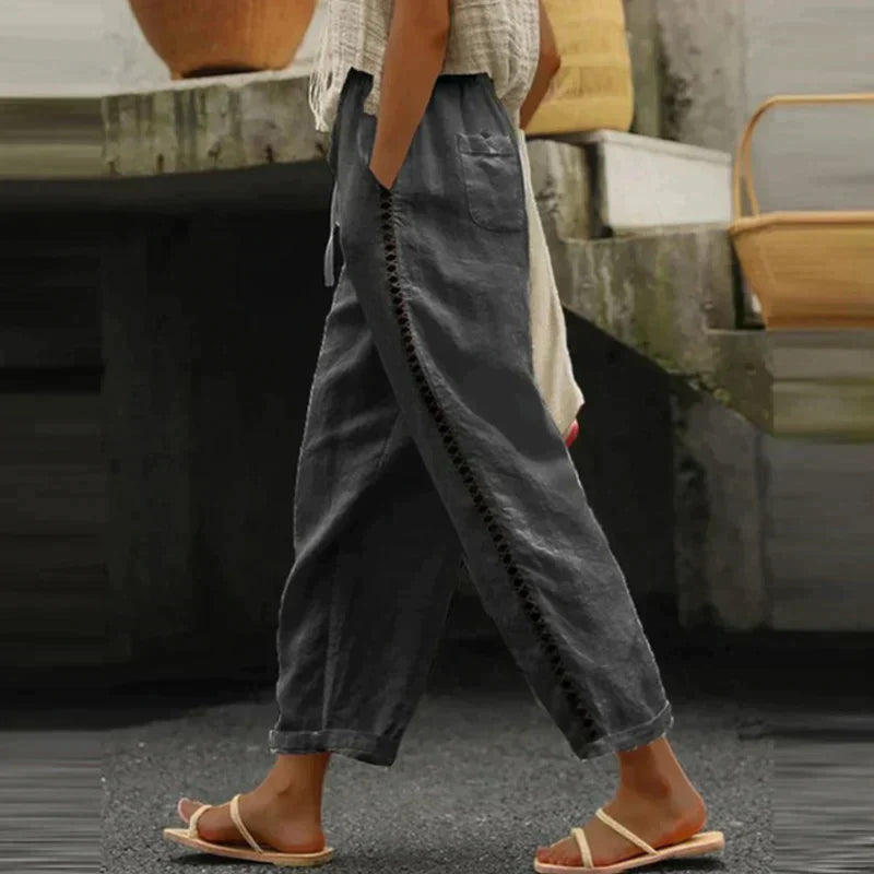 Juna | Damen Hose Weit Boho Sommerhose mit Taschen