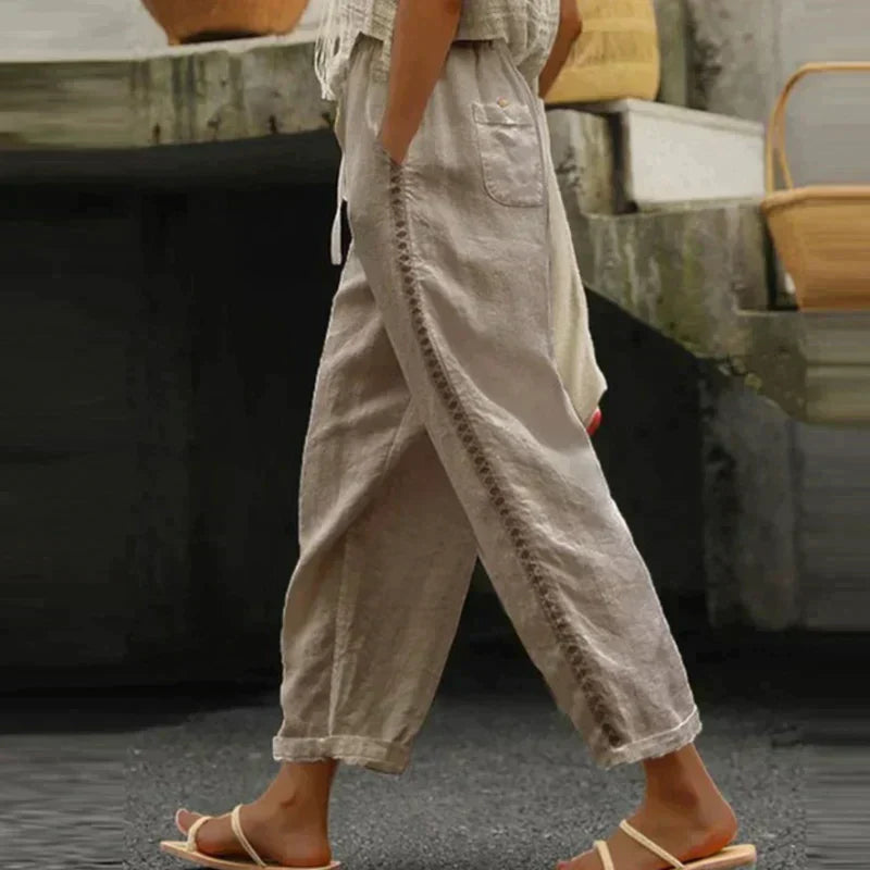 Juna | Damen Hose Weit Boho Sommerhose mit Taschen