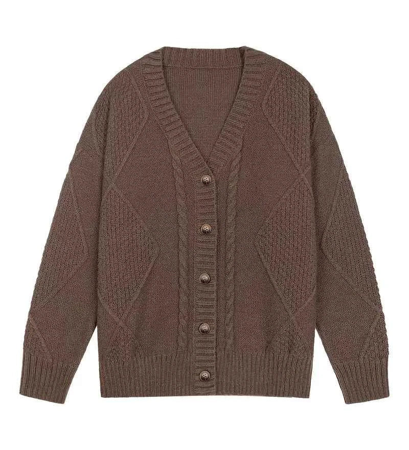 Damen Casual Cardigan aus mehrfarbigem Kabelstrick