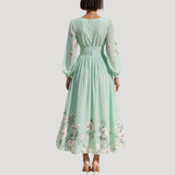 Amelie | Damen Blumenkleid Langarm Midi Kleid