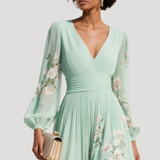 Amelie | Damen Blumenkleid Langarm Midi Kleid