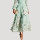 Amelie | Damen Blumenkleid Langarm Midi Kleid
