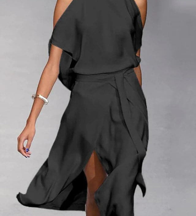 Benedikta | Damen Schulterfreies Midi Kleid