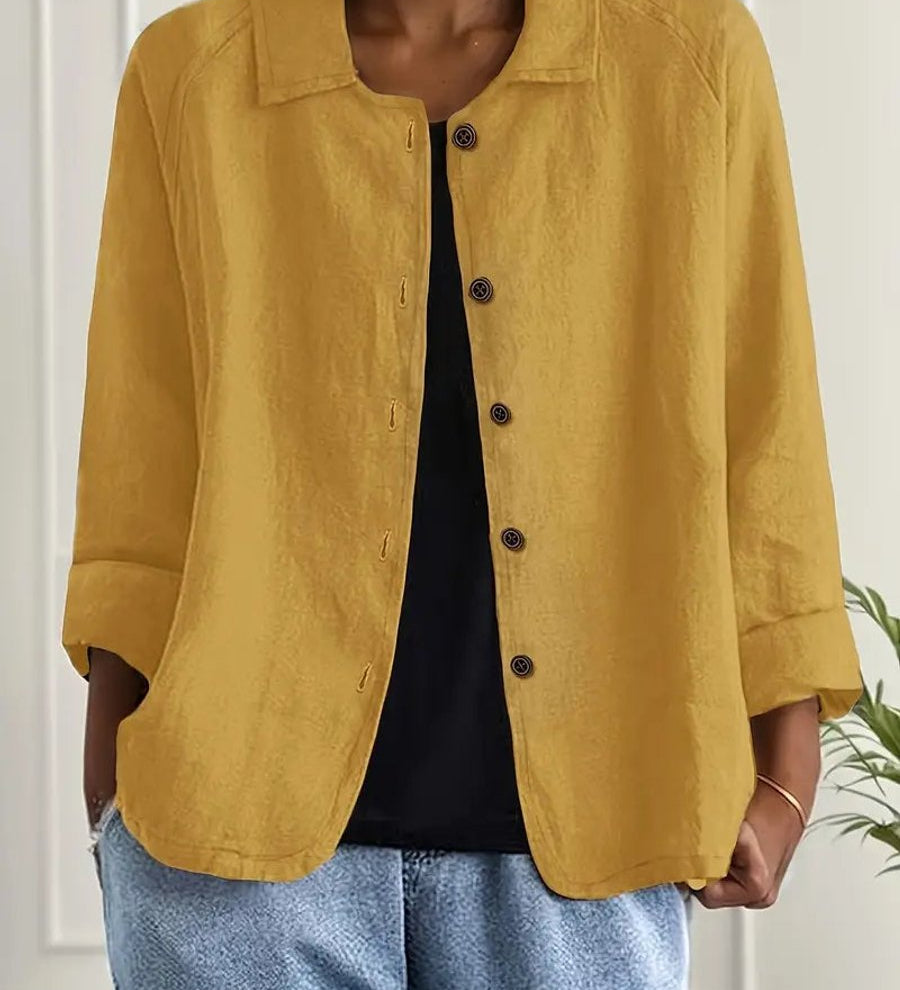 Marie | Damen Strickjacke leichte Baumwoll-Leinen Hemd-Cardigan mit Knöpfen
