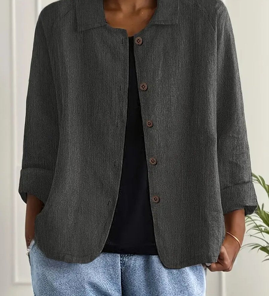 Marie | Damen Strickjacke leichte Baumwoll-Leinen Hemd-Cardigan mit Knöpfen
