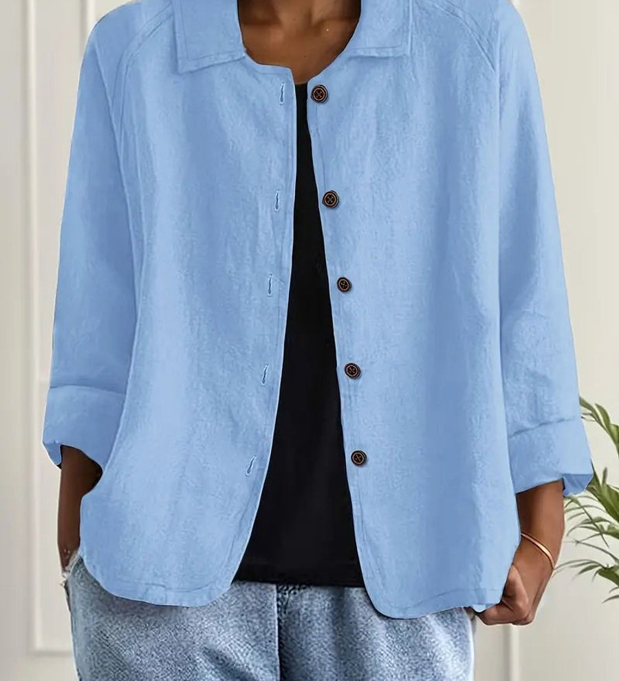 Marie | Damen Strickjacke leichte Baumwoll-Leinen Hemd-Cardigan mit Knöpfen
