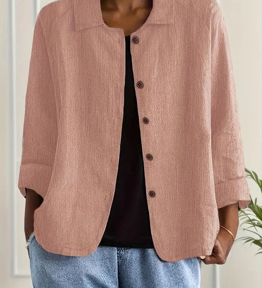 Marie | Damen Strickjacke leichte Baumwoll-Leinen Hemd-Cardigan mit Knöpfen
