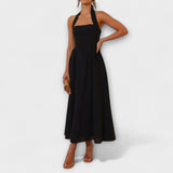 Lydia - Schwarzes Mid-Length-Halterkleid mit Taillendetail